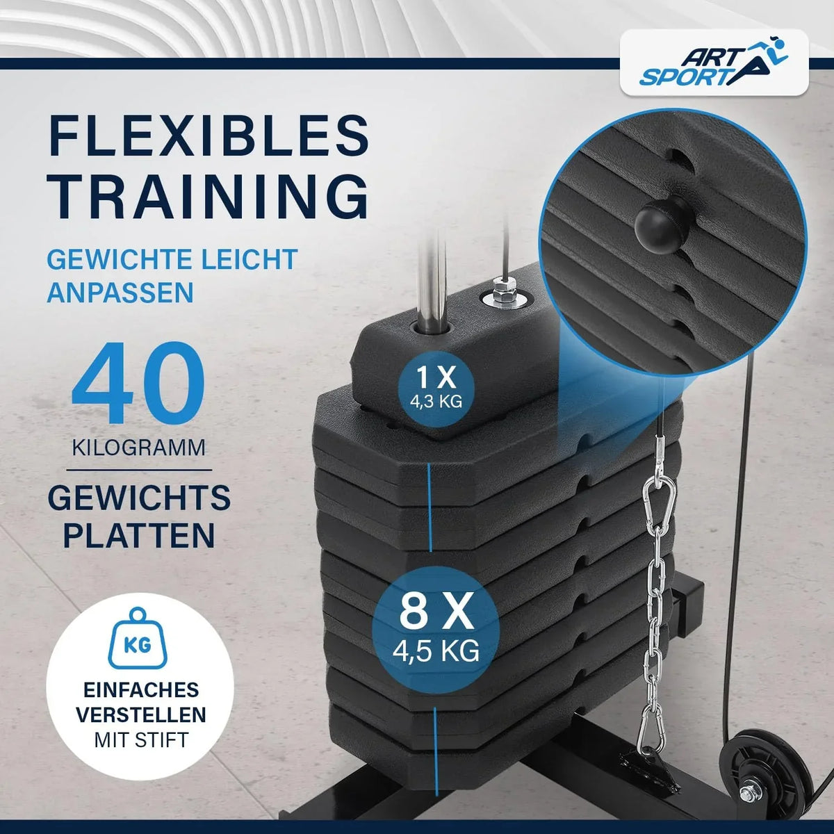 Estación de entrenamiento ProfiGym 2000 modelo 24808 con pesas de 40 kg, polea al pecho, mariposa, polea de cable y extensión de piernas, negro