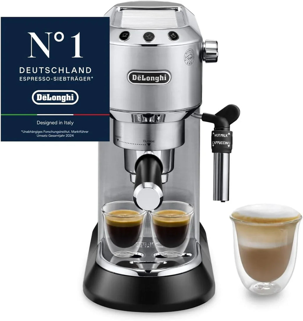 Cafetera espresso De'Longhi EC 685.M Dedica Style 1L – 15 bares, boquilla para espuma de leche, 15 cm, metal