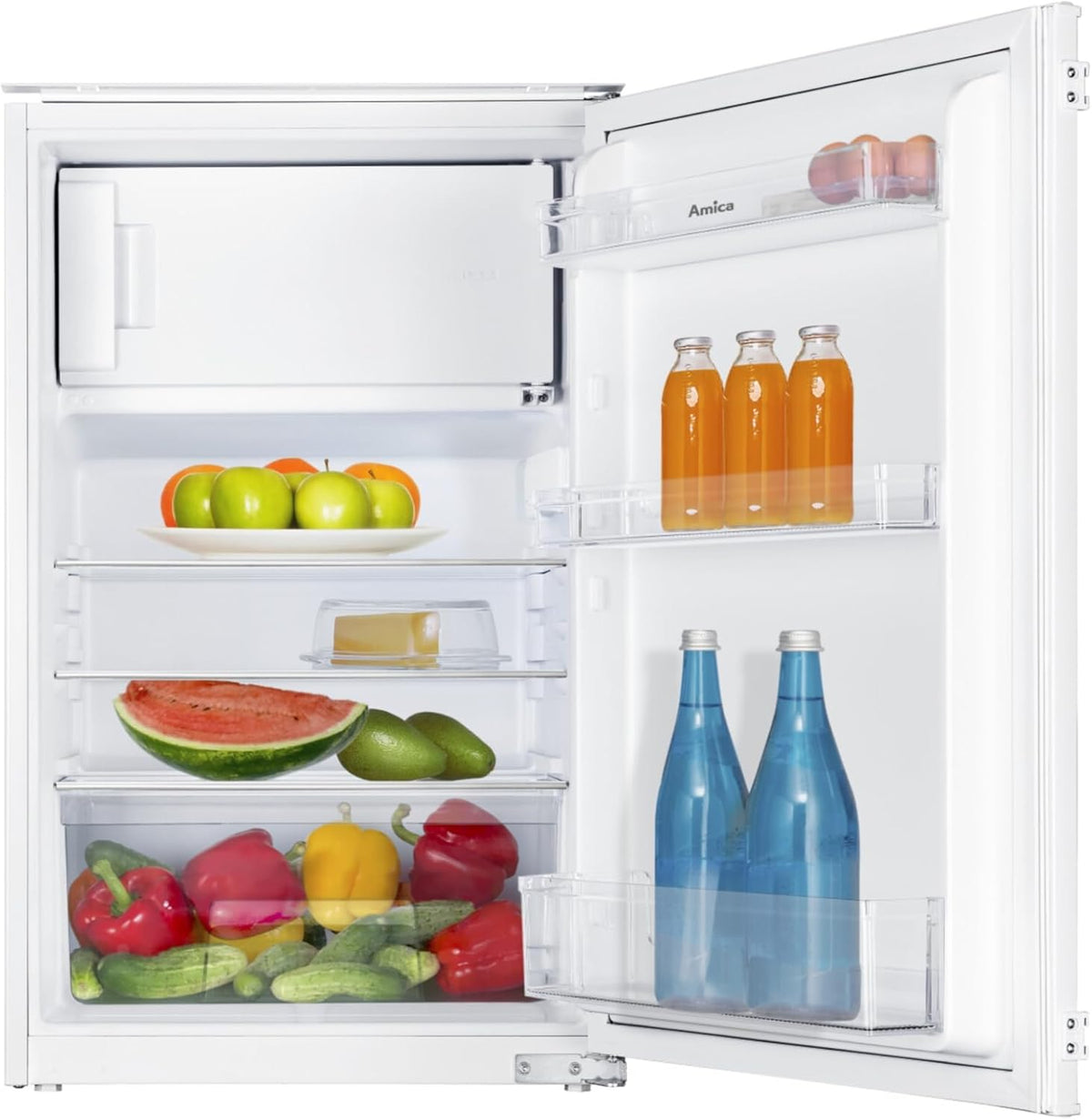 Frigorífico integrable Amica con congelador para nicho de 88 cm, técnica de puerta arrastrada, control electrónico, compresor Inverter, alarma de puerta abierta