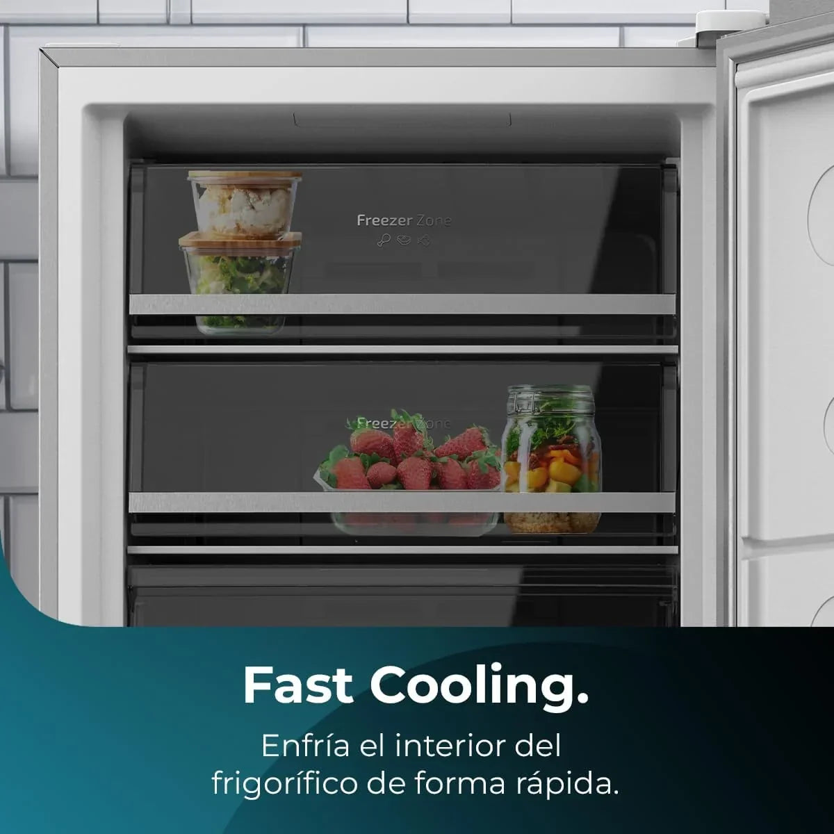 Congelador vertical Cecotec de 380L Bolero CoolMarket UF 380 inox D. 1950W, motor Inverter Plus, bajo consumo, Total No Frost, pantalla en la puerta, convertible a frigorífico, Multi Airflow