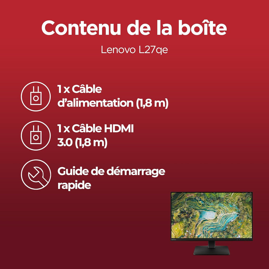 Lenovo L27qe - Monitor QHD de 27'' (IPS, 100 Hz, 4 ms, HDMI+DP, cable HDMI) - Negro