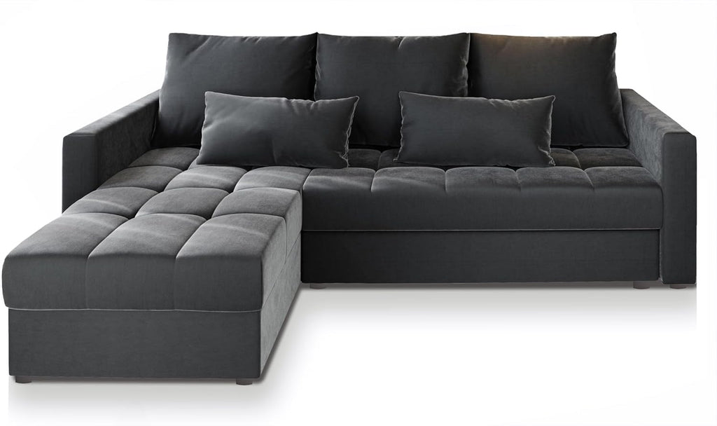 Sofá esquinero Masseno KOS PIK con función cama en forma de L, sofá con arcón, sofá de salón, sofá, canapé, sofá cama, conjunto de sofá - Gris, Paros 06