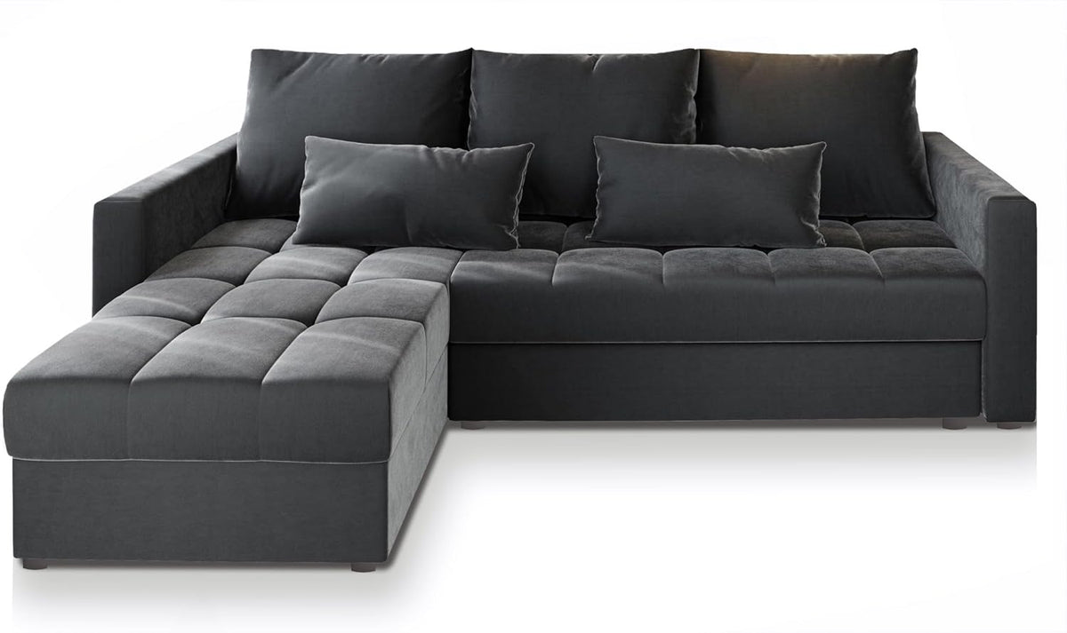 Sofá esquinero Masseno KOS PIK con función cama en forma de L, sofá con arcón, sofá de salón, sofá, canapé, sofá cama, conjunto de sofá - Gris, Paros 06