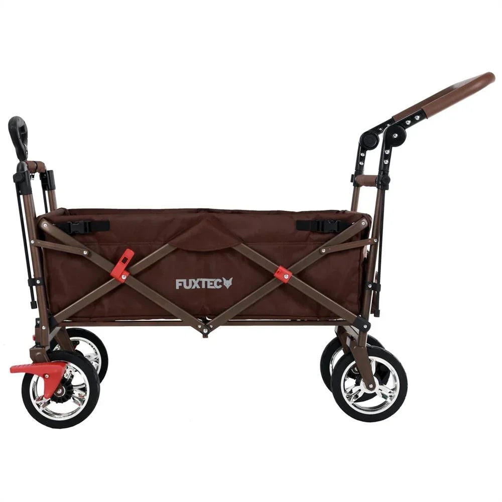 Carrito plegable FUXTEC FX-CT700, carro plegable gris para el transporte de niños, ciudad, campo, playa o montaña - con capota anti-UV, asa de empuje, freno de mano delantero y trasero, el original