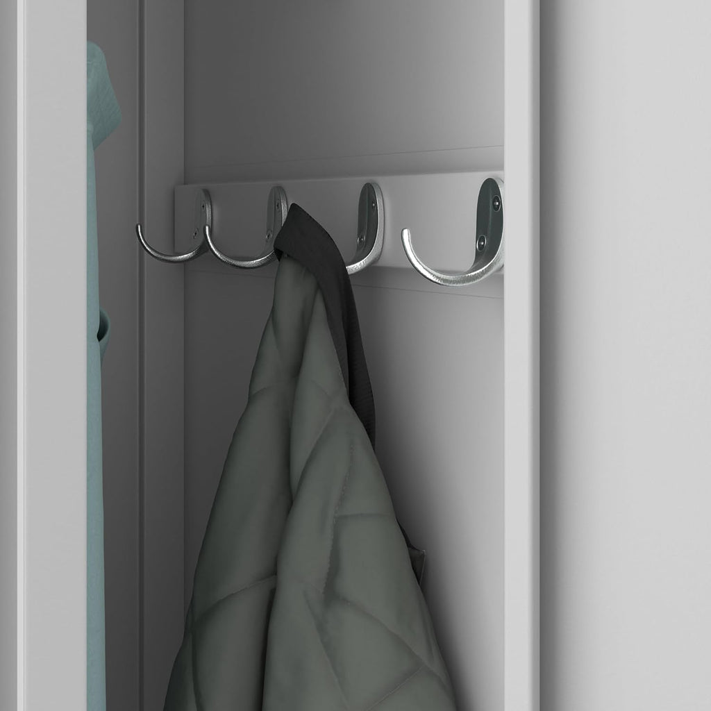 Armario casillero Jan Nowak, armario metálico, armario ropero, taquilla | 2 compartimentos con barra para ropa, estantes divisorios, ranuras de ventilación, 4 ganchos para ropa por compartimento | 180 cm x 80 cm x 50 cm, Gris
