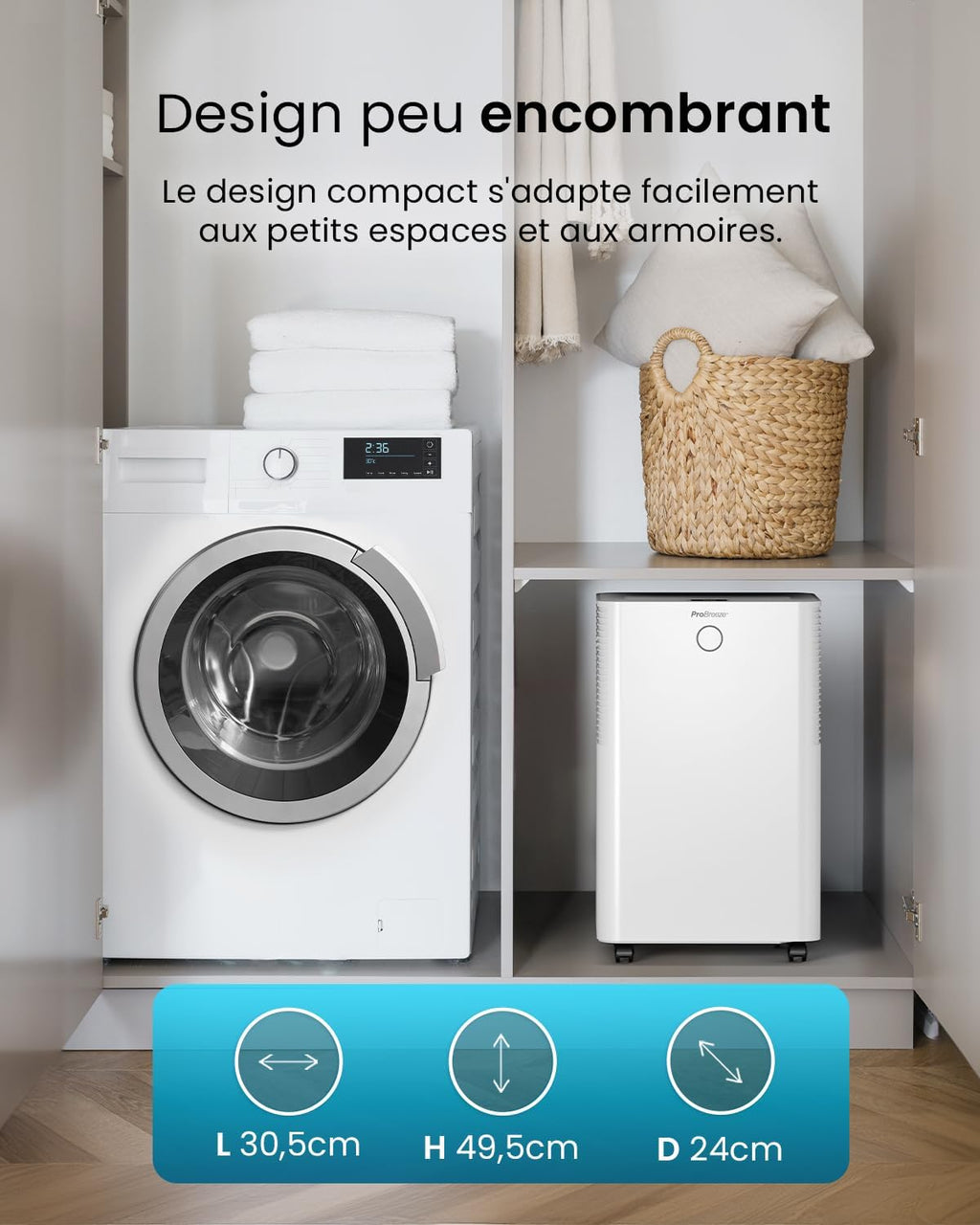 Deshumidificador de compresor inteligente Pro Breeze OmniDry 20L/día con depósito de agua de 4L, secado de ropa y sensor de humedad automático - Absorbedor de humedad, contra moho y condensación