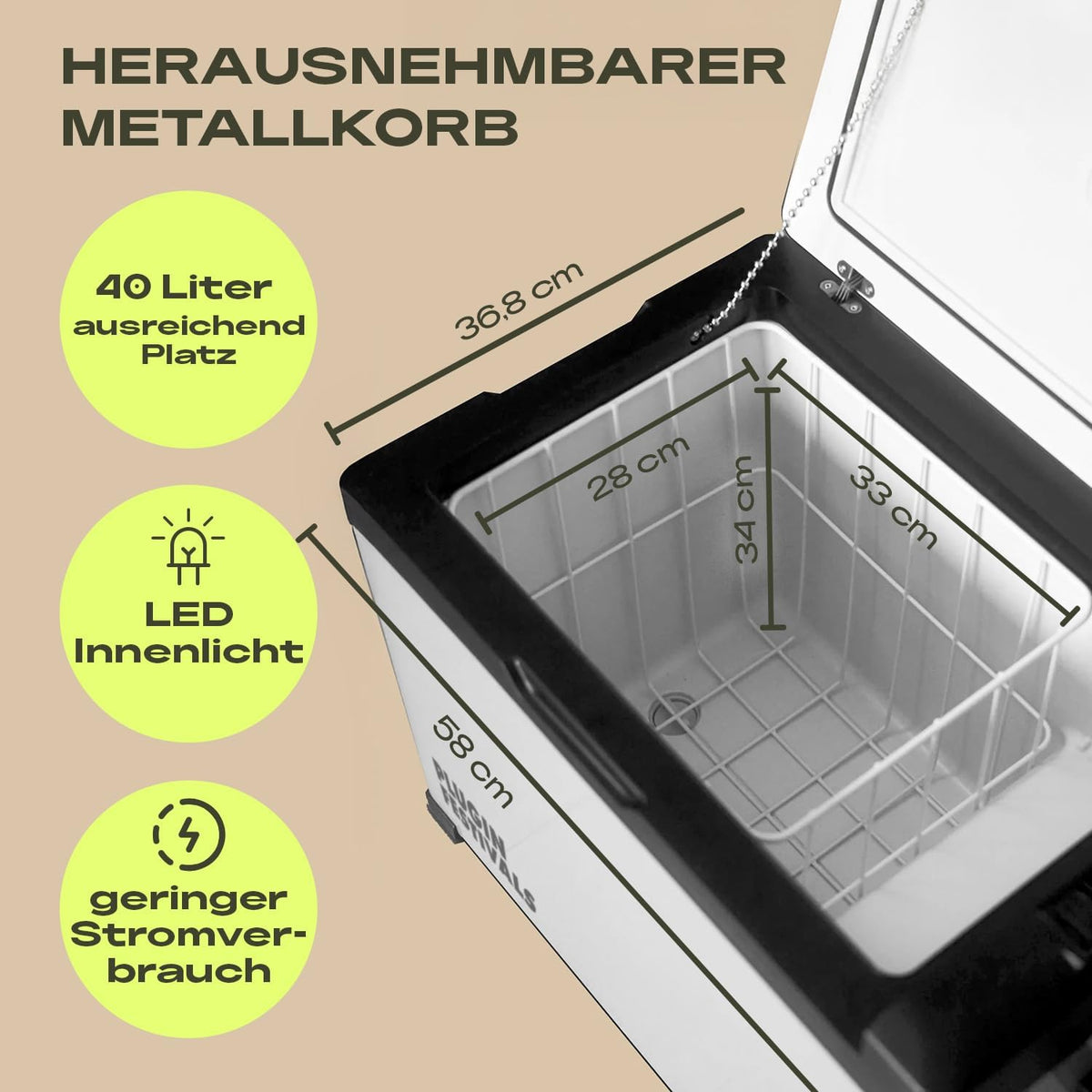 PLUG IN FESTIVALS - nevera portátil eléctrica - congelador de compresor hasta -20 grados - nevera para coche - nevera de camping - estación de energía para refrigeración - 12V 230V - 40 litros