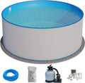 Set de piscina de pared de acero redonda Planet Pool Bologna 200x120 cm, acero blanco 0,6 mm, revestimiento azul 0,6 mm, cenefa colgante