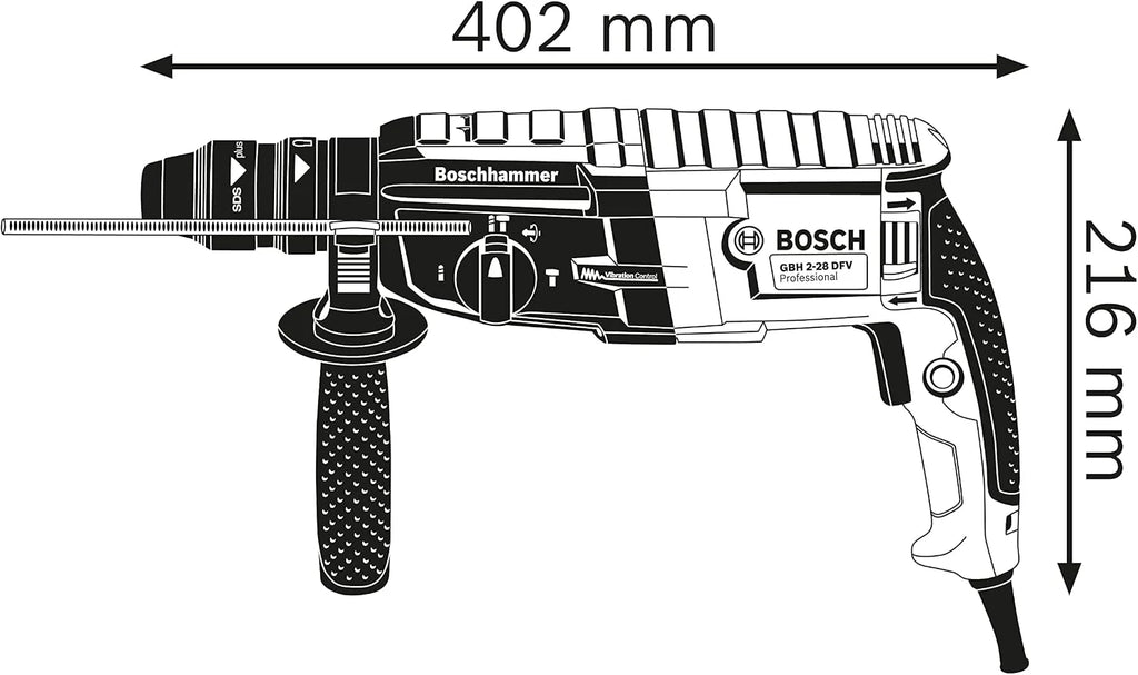 Bosch Professional: młot udarowo-obrotowy GBH 2-28 F (880 W, nominalna prędkość obrotowa 0 – 900 min-1, wymienny uchwyt SDS plus, ogranicznik głębokości, walizka)
