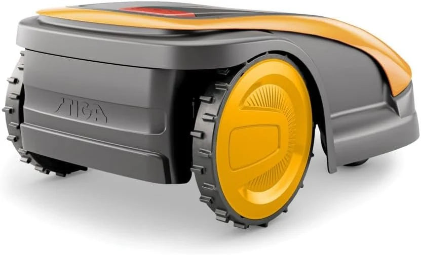 STIGA 300 akumulatorowy robot do koszenia trawy, do ogrodów do 300 m², bardzo cichy, 4 obrotowe noże, materiał mocujący, w zestawie akumulator i ładowarka