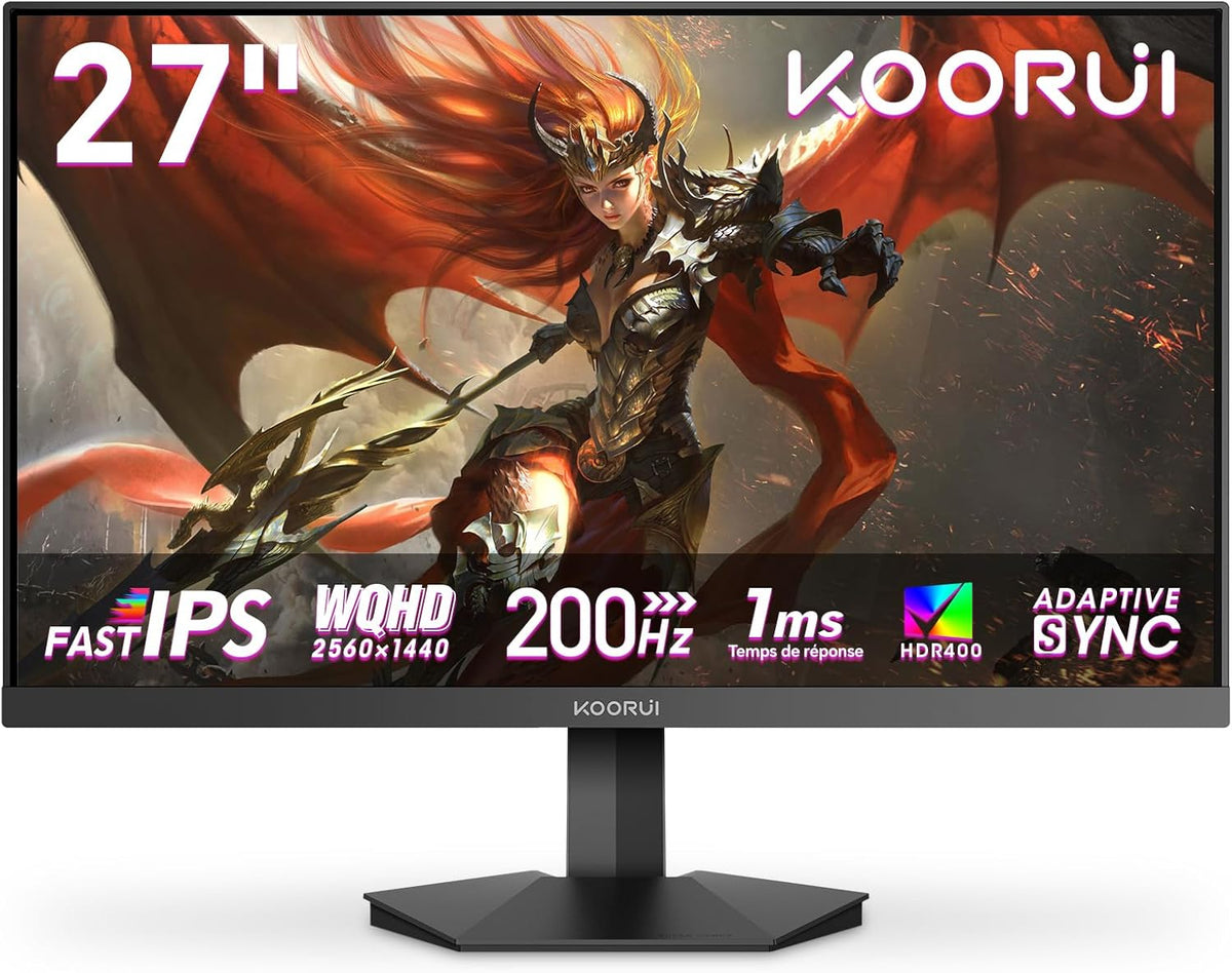 Monitor Gamer KOORUI G2721P de 27 pulgadas - Pantalla gaming QHD 1440P IPS de 200 Hz, 1 ms, HDR400, Adaptive Sync, compatible con VESA 75x75 mm, HDMI 2.0/DP 1.4