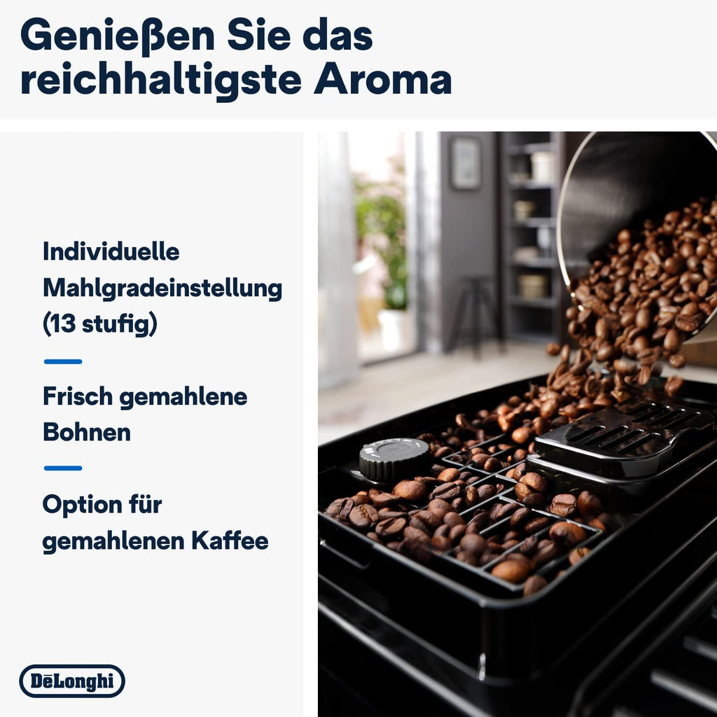 De'Longhi Magnifica Start ECAM222.20.B, cafetera superautomática con boquilla para espuma de leche, para capuchino, con botón de selección directa de espresso y función de 2 espressos, molinillo cónico de 13 niveles, 1450 W, negro