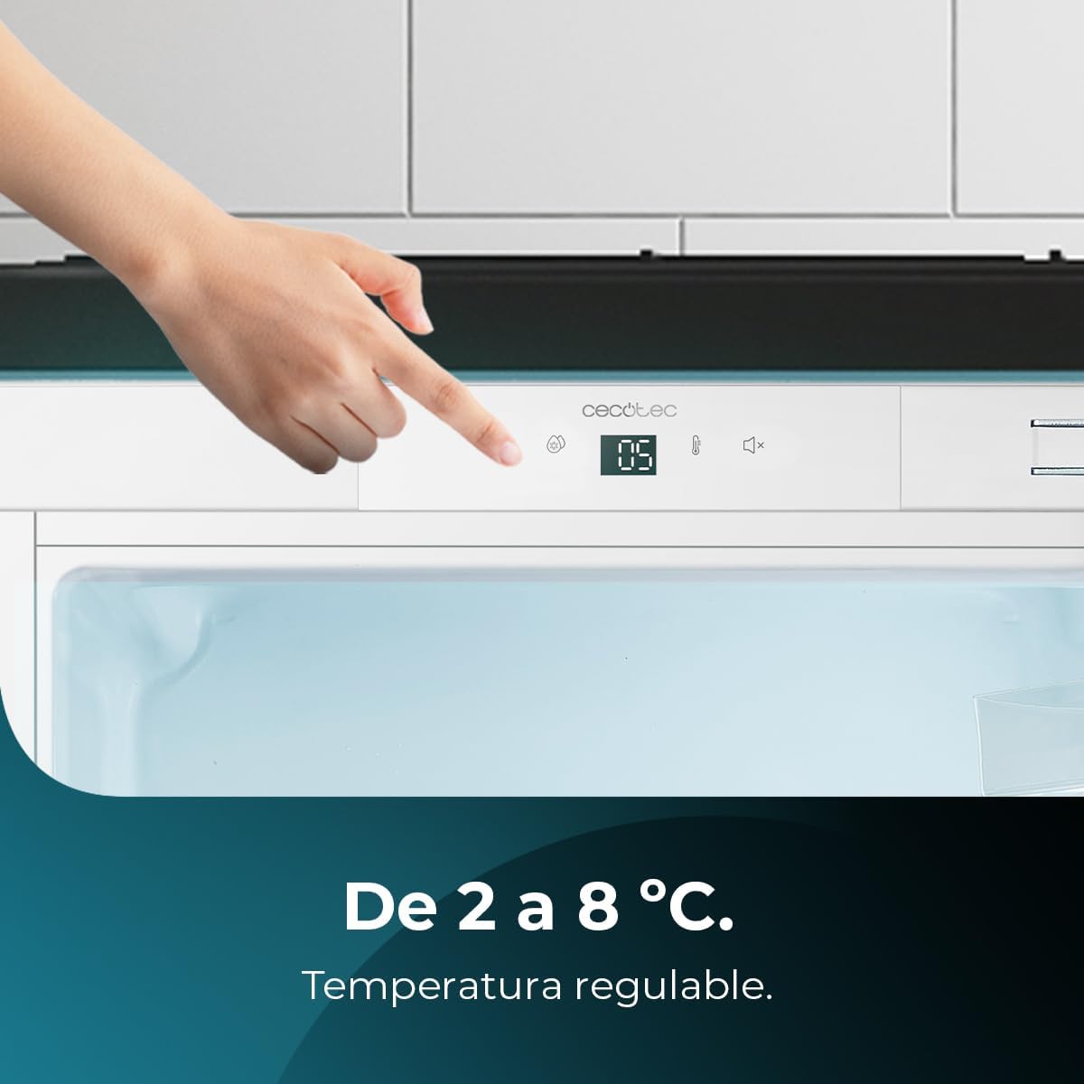 Mini frigorífico integrable Cecotec 138 L Bolero CoolMarket TT BI 138 White E. Altura 81,8 cm, 59,5 cm de ancho, pantalla táctil, enfriamiento rápido, puerta reversible, temperatura ajustable