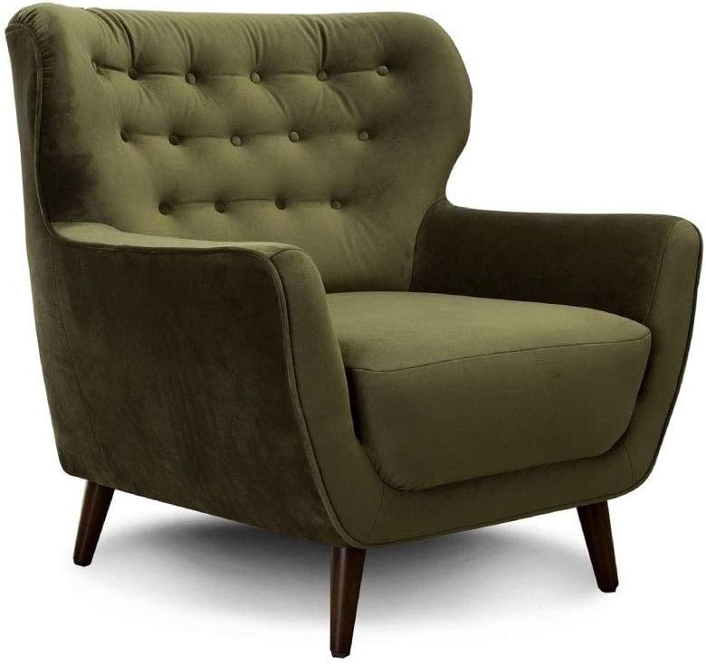 Sillón Abby de CAVADORE / Sillón tapizado retro con aspecto de terciopelo y botones decorativos / 87 x 89 x 88 / Aspecto de terciopelo, verde