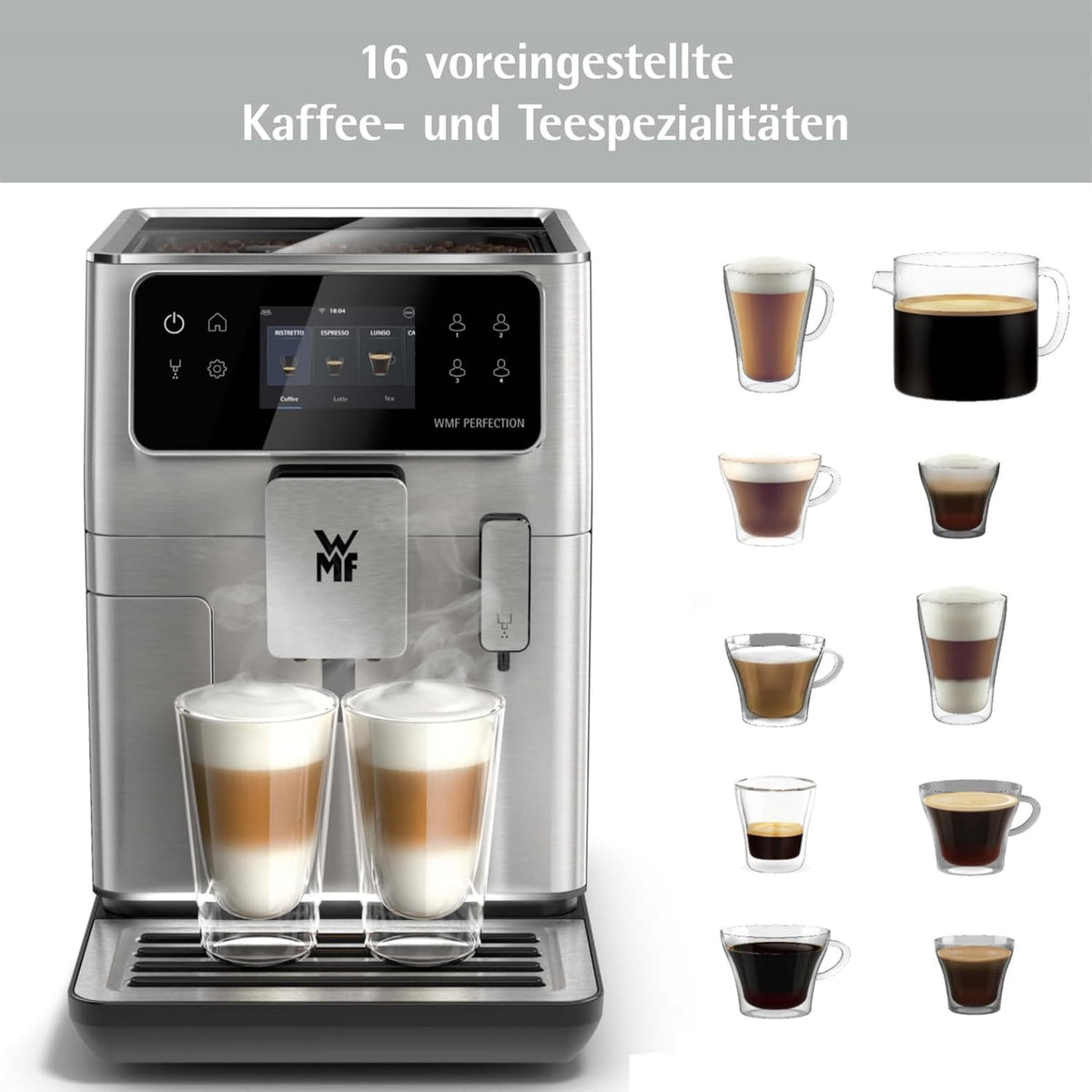 Cafetera automática WMF Perfection 640 con sistema de leche, 16 especialidades de café, doble termobloque, molinillo de acero inoxidable, almacenamiento de perfiles de usuario, wifi