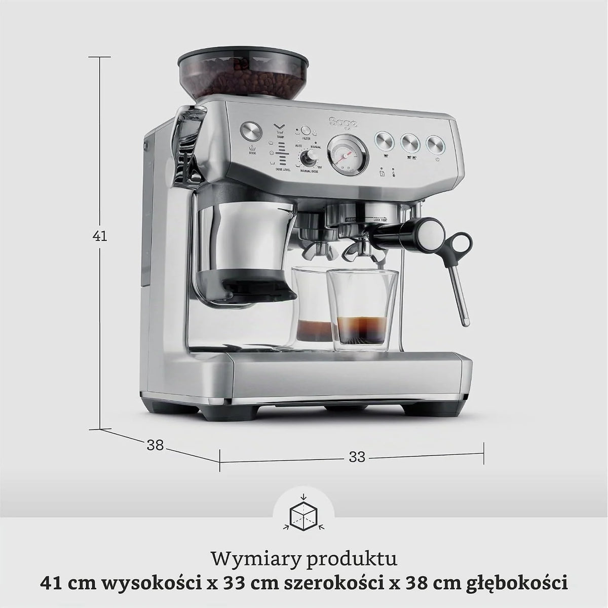 Sage Barista Express Impress - Ekspres do kawy od ziaren do filiżanki z młynkiem i spieniaczem mleka, Szczotkowana Stal Nierdzewna