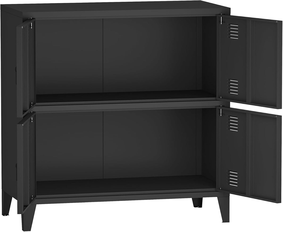 [en.casa] Armario de oficina Hamina archivador con 4 puertas armario multiusos con 2 estantes armario de almacenamiento industrial de acero armario auxiliar 80 x 40 x 82 cm negro