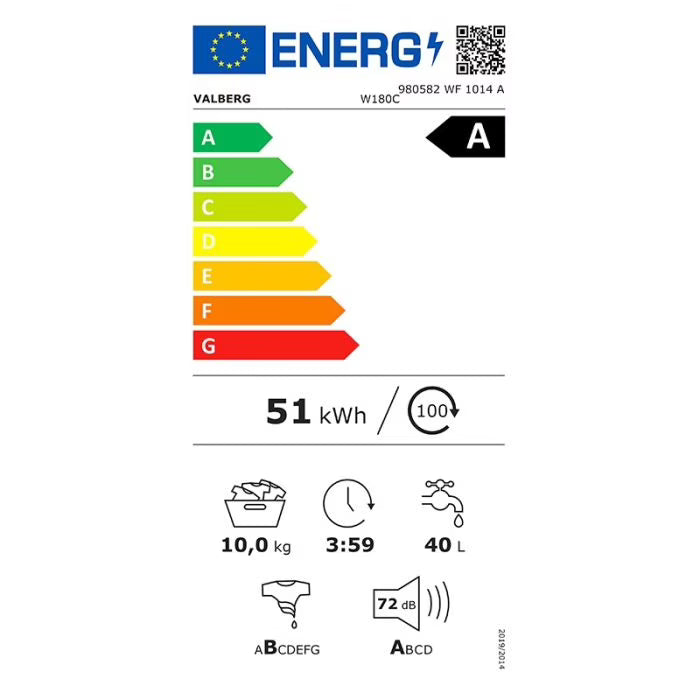 Lavadora de carga frontal 10 kg VALBERG WF 1014 A W180C