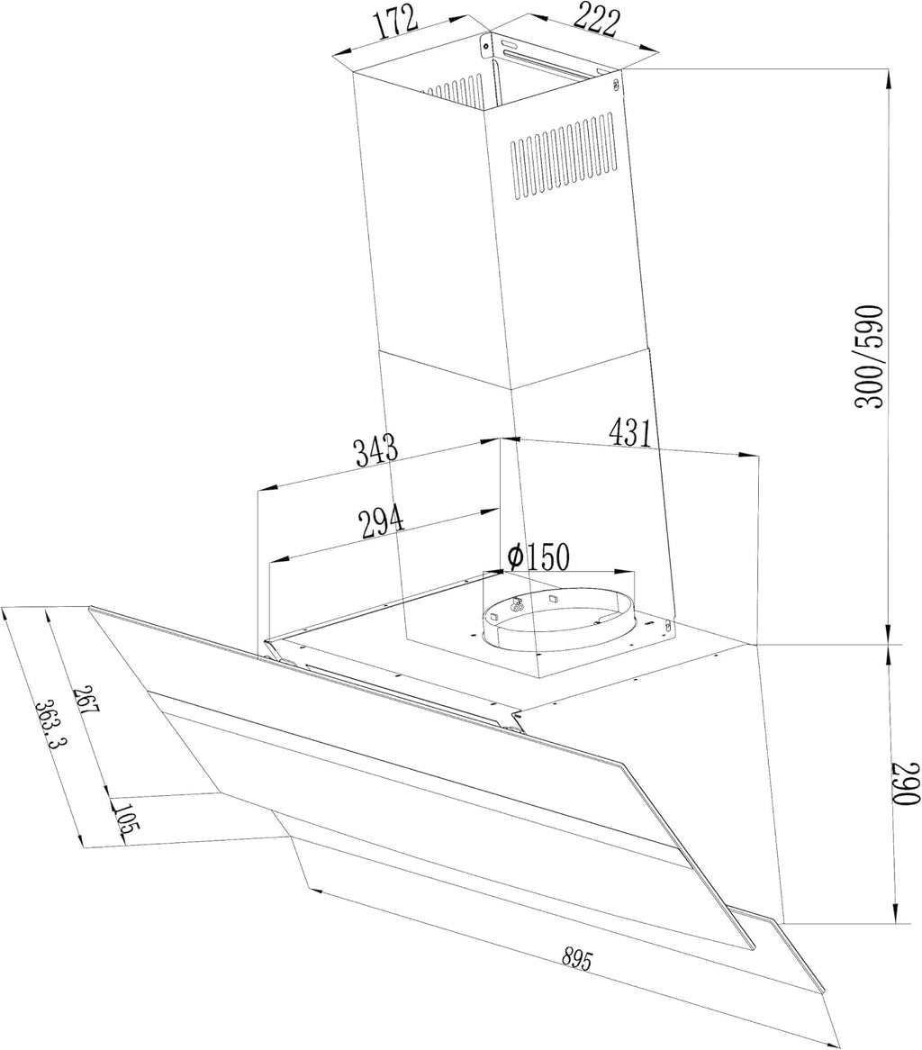 Cecotec Dekoracyjny okap kuchenny Bolero Flux DT 904400 Matt Black A+++. Ssanie 416,5m³/h, 3 prędkości, niskie zużycie, silnik DC, sterowanie ruchem i dotykiem, matowe szkło, korpus ze stali