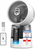 Ventilador nebulizador DREO TurboCool 516S, ventilador de mesa con oscilación de 150°+30°, enfriador evaporativo, 7.9 m/s, niebla ultrafina, 20 dB silencioso, 6 velocidades, 2 modos, control por app y mando a distancia, RGB, blanco