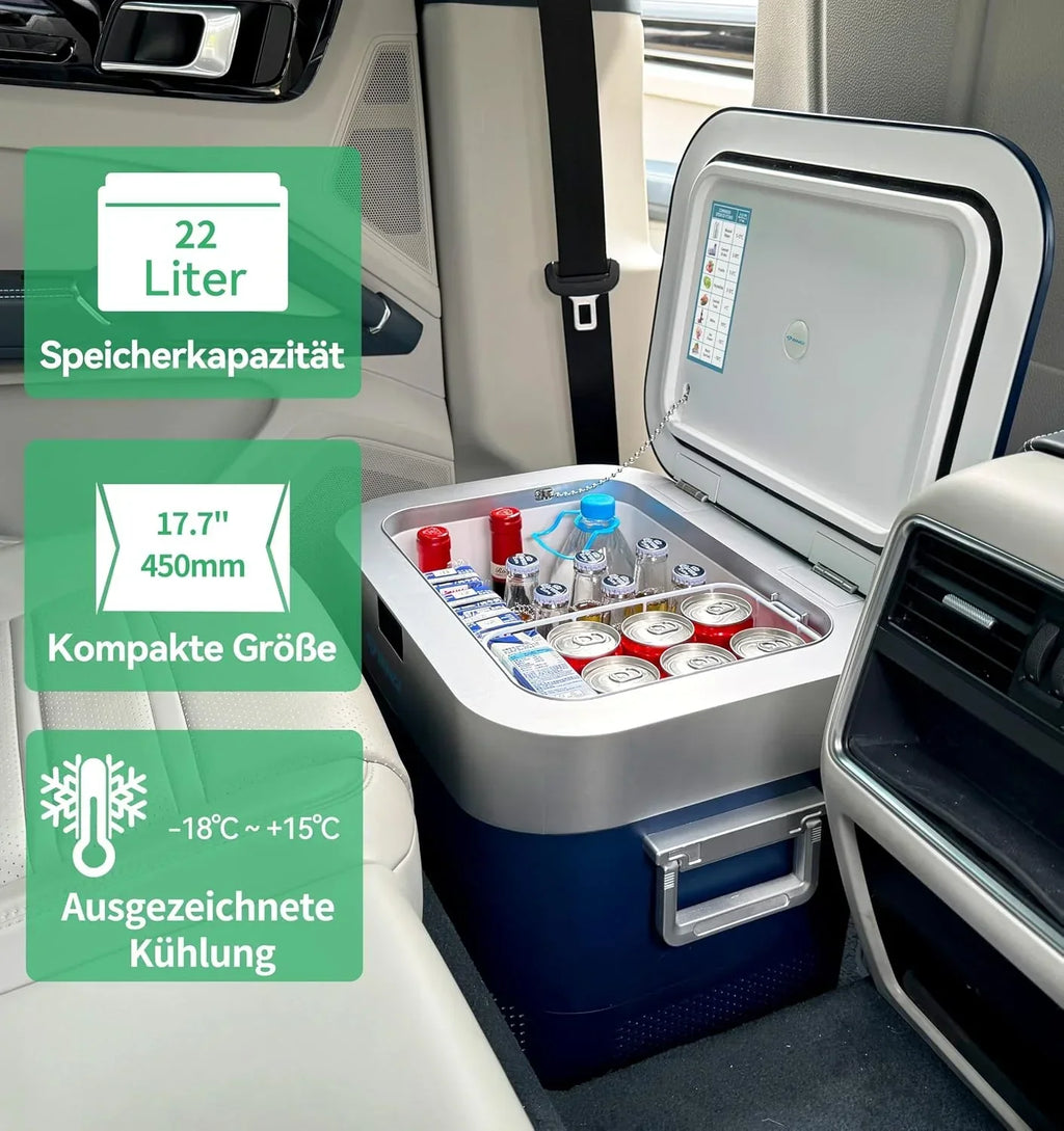 Nevera portátil con compresor HC-22P5 22L para coche con 12/24V CC, 230V CA y función de congelación