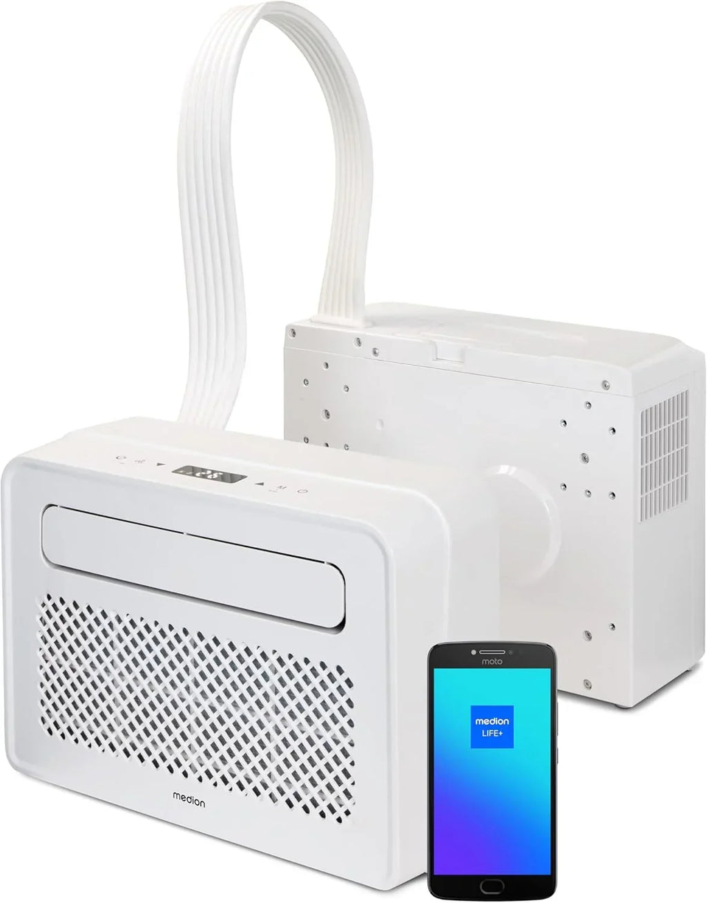 Aire acondicionado Split inteligente MEDION P502 (5000 BTU, 3 en 1, refrigeración, deshumidificación, ventilación, para caravanas, autocaravanas, kit de sellado de ventanas, modo noche, control Wi-Fi, pantalla, MD 37735)