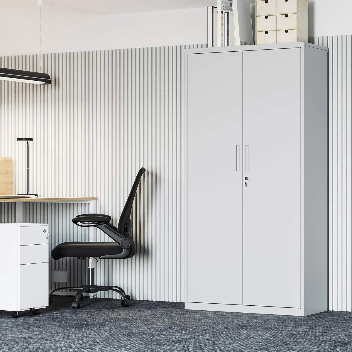 Armario archivador SONGMICS con puertas dobles y cerradura, 5 niveles y estantes ajustables, 80 x 40 x 180 cm