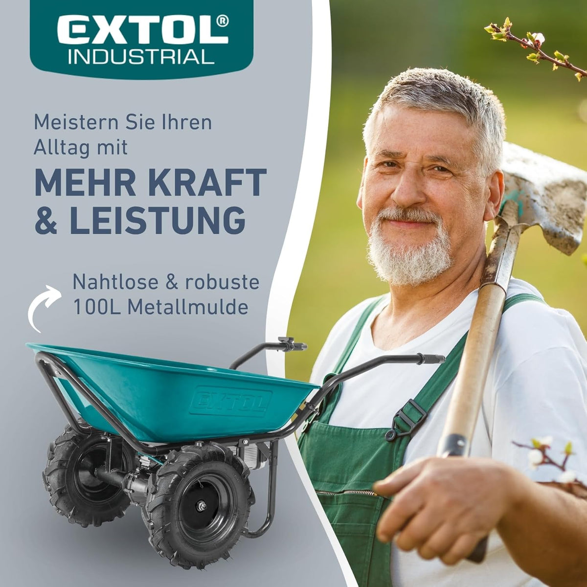 Carretilla eléctrica con batería I Capacidad de 100 l I Carga máxima de 260 kg I 500 W I 40 V Li-ion con 6000 mAh