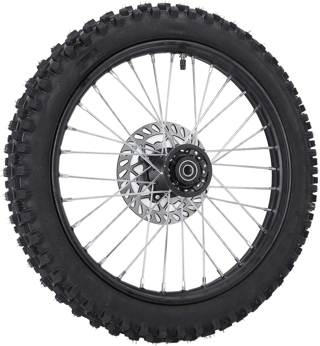 HUIOP Conjunto de llanta y neumático de rueda delantera de 17 pulgadas, cámara de aire 70/100-17 2.75-17, de 12 mm con rotor de freno para Dirt Pit Bike, optimizando el rendimiento con