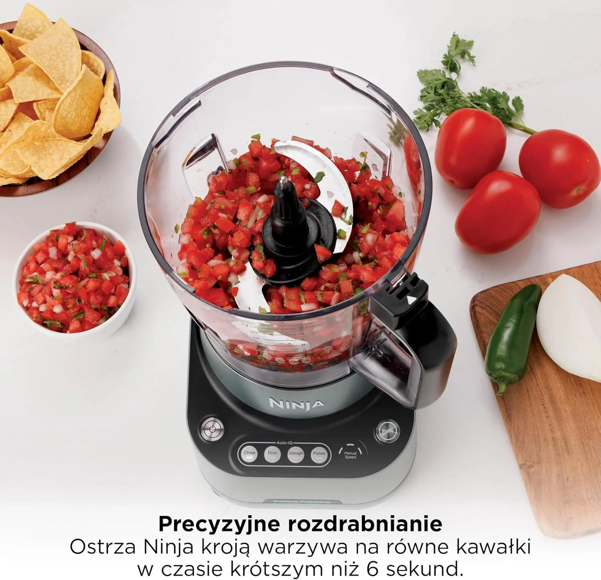 Ninja PrecisionPro robot kuchenny 2,1 l, 4 automatyczne ustawienia wstępne i ręczne ustawienia, przygotuj ciasto na pizzę i chleb, kroi warzywa i inne części nadające się do mycia w zmywarce, czarny