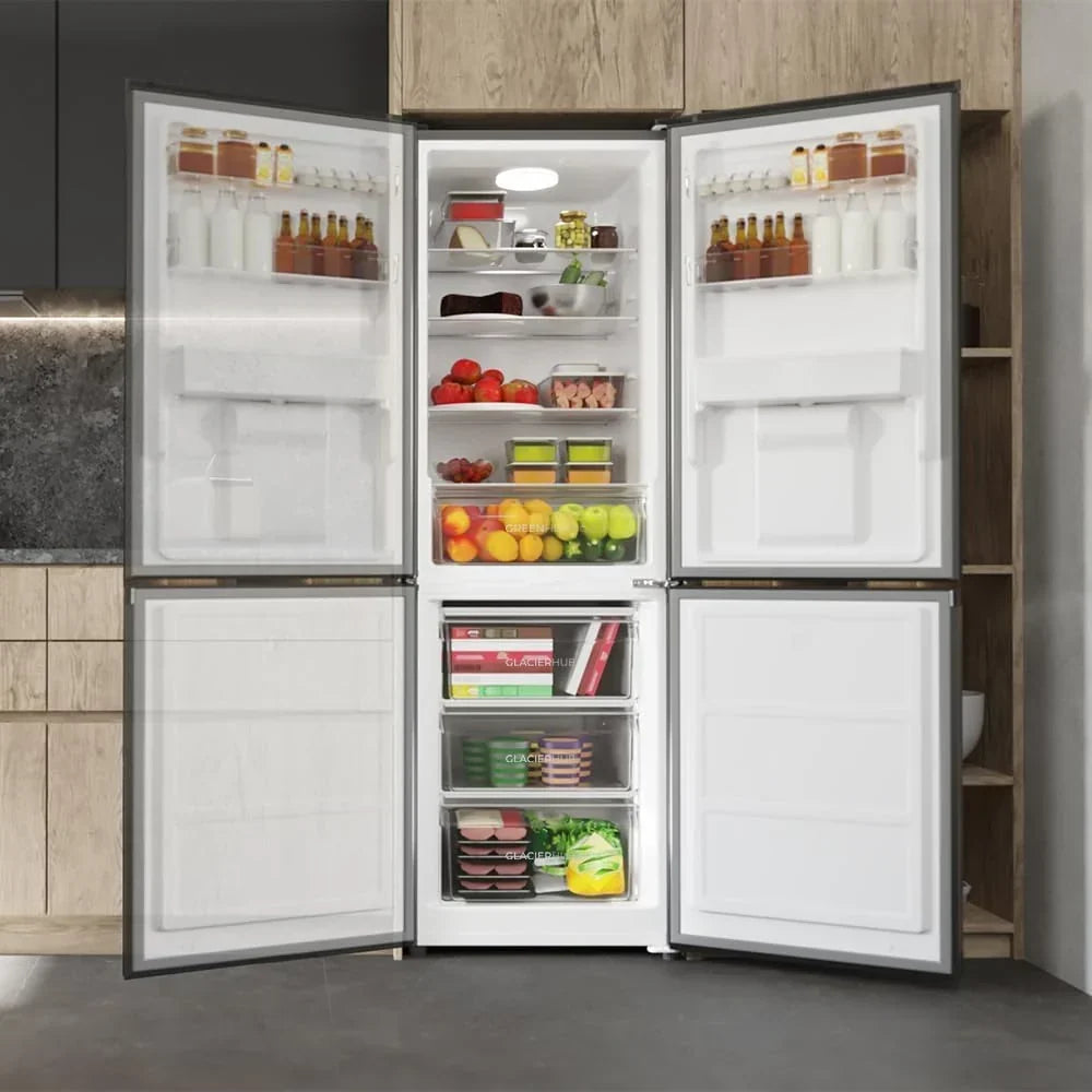 Frigorífico Combi Cecotec de 2 puertas con dispensador de agua Bolero CoolMarket Combi 296 DF WD Dark E. 296 L, 60 cm de ancho, funciones FastCooling, FastFreezing y DeFrost, luz LED interior, Dark Inox