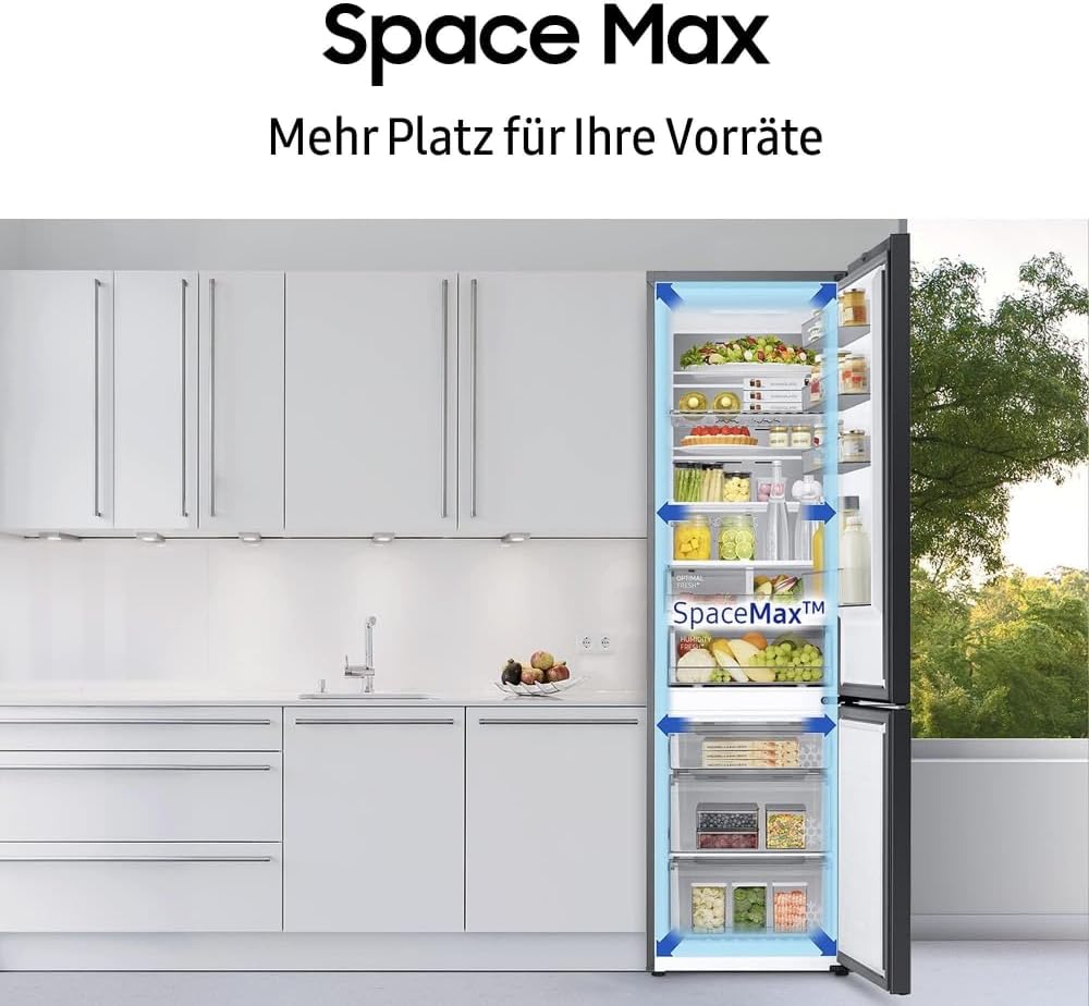 Frigorífico combi Samsung, nevera con congelador, 185 cm, 341 l de capacidad total, 114 l de congelador, modo AI Energy, dispensador de agua, aspecto de acero inoxidable, RL34C652CSA/EG