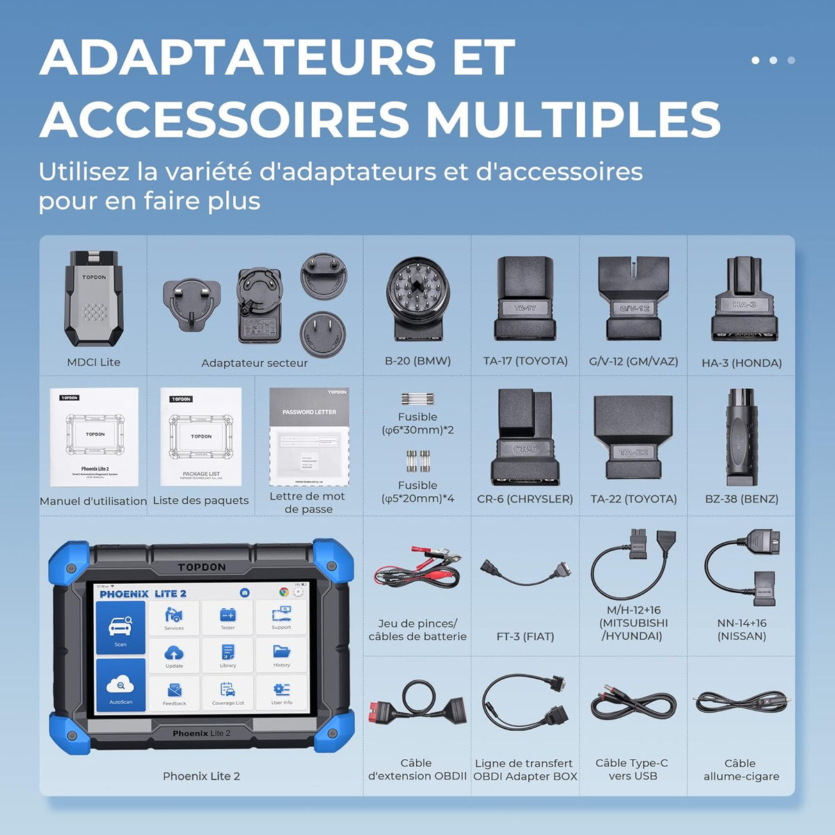 TOPDON Phoenix Lite 2 Escáner de Diagnóstico Automotriz Multimarca, Herramienta de Diagnóstico para Todos los Sistemas, Codificación de ECU, más de 34 Funciones de Mantenimiento, Control Bidireccional, Funciones Guiadas V.A.G.