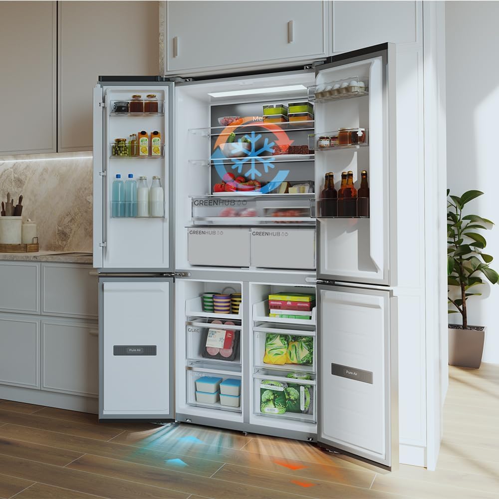 Frigorífico Cecotec 4 Puertas Semi-Integrable Total No Frost Bolero CoolMarket 4D 456 SBI Inox E, Capacidad Extra Máx 456 L, 189 cm de altura y 83 cm de ancho, MetalFlexCooling, Compresor Inverter