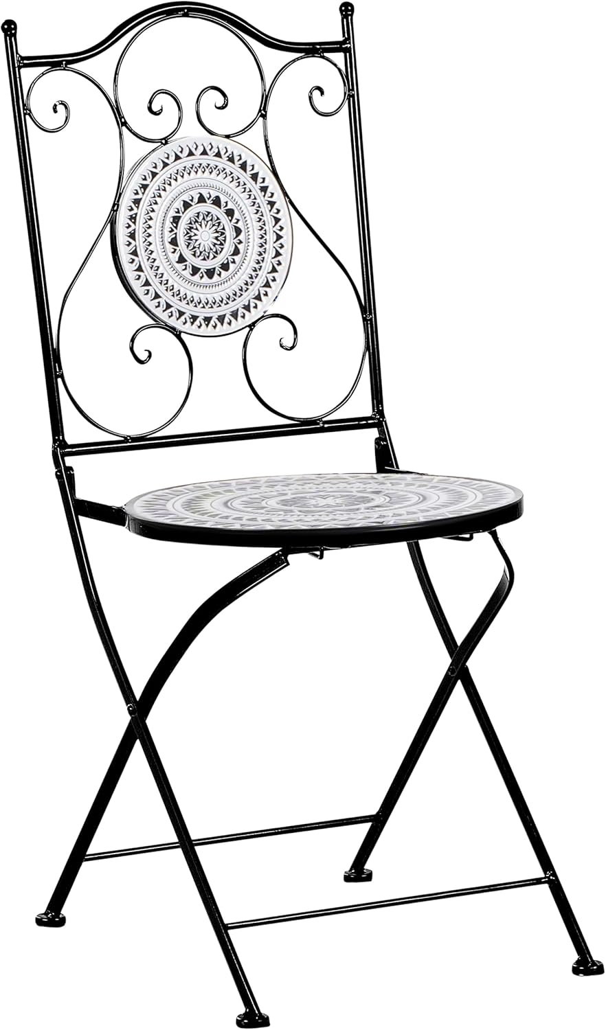 Set de balcón Beliani de 3 piezas de hierro, mesa de mosaico blanco/negro con 2 sillas plegables Comiso