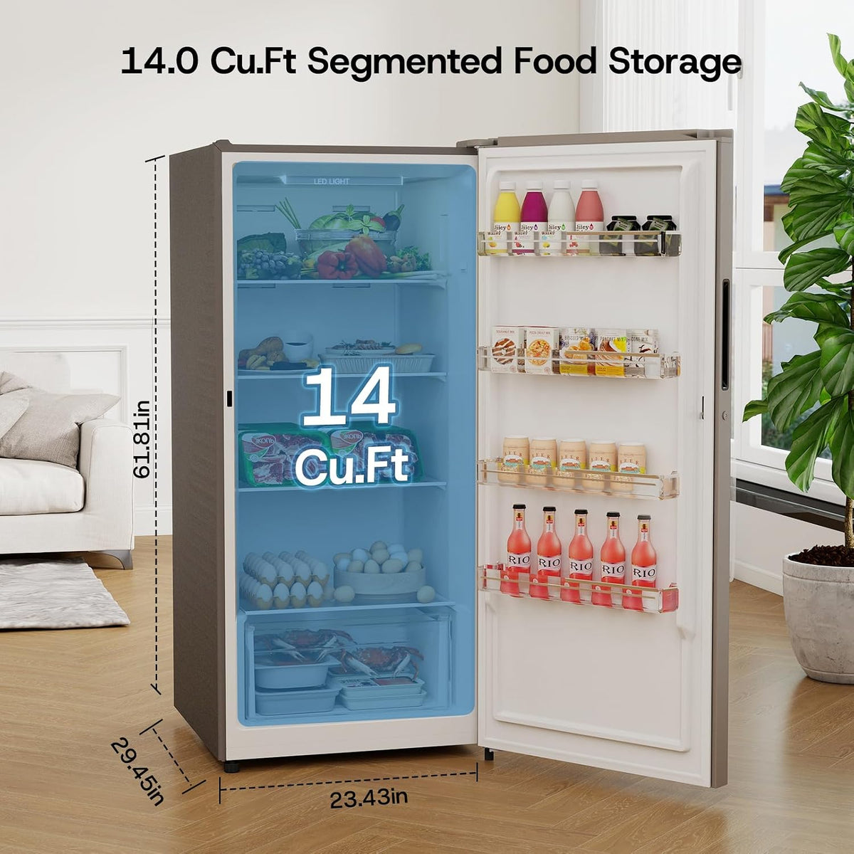 Congelador vertical Upstreman de 14.0 pies cúbicos, congelador convertible a refrigerador con control electrónico inteligente, sin escarcha (frost-free), Energy Star, funcionamiento silencioso, congelador de pie para hogares, oficinas y garajes - UF14
