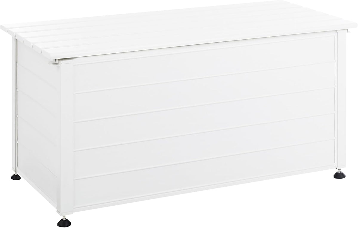 Baúl de jardín Beliani 330L aluminio blanco impermeable, arcón para cojines, caja de almacenaje Campalto