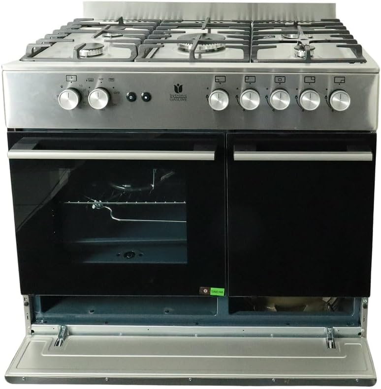 Cocina de gas Gasline con armario para bombona 90cm GAG90GOXFL, 5 quemadores Sabaf, encendido eléctrico y sistema de seguridad por corte de gas, propano GLP...