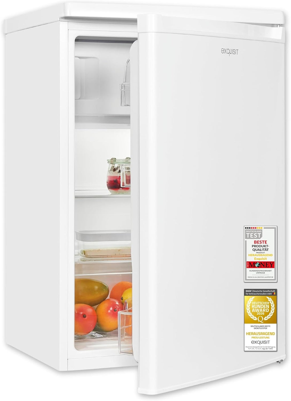 Frigorífico con congelador Exquisit, 109 l de capacidad útil, clase energética E, 40 dB(A), diseño compacto, congelador de 4 estrellas, iluminación LED, descongelación manual, KS516-4-E-040E, blanco