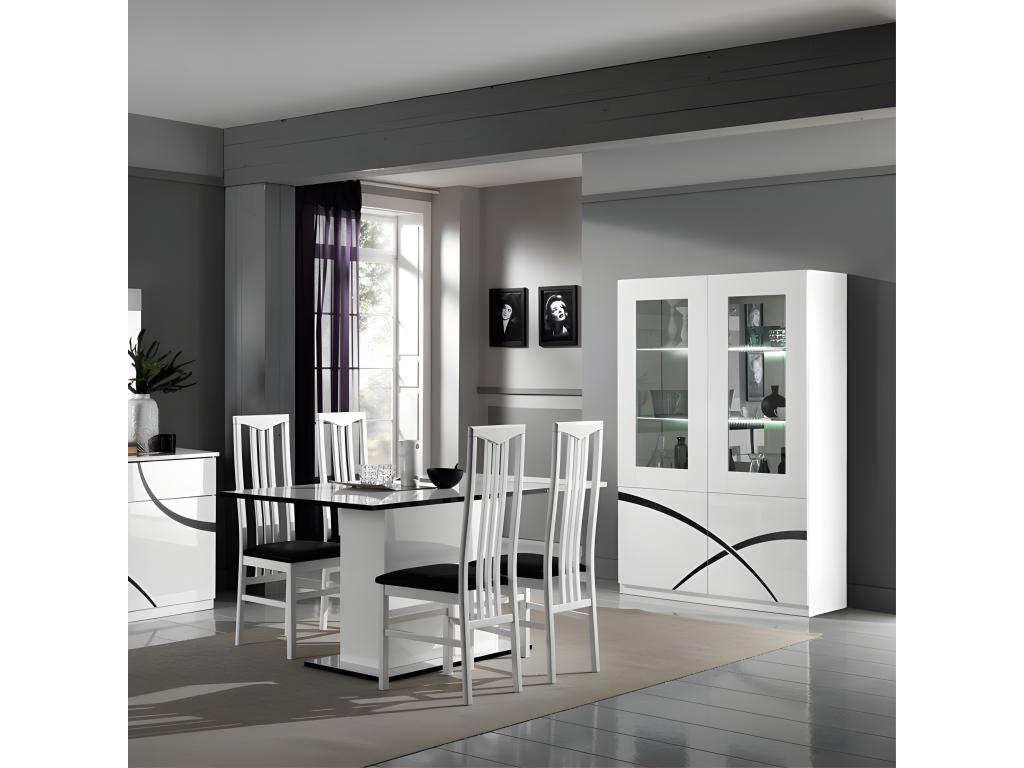 Aparador 4 puertas Blanco lacado con LED - Decoessentielle - 118 An x 46 P x 181 Al cm