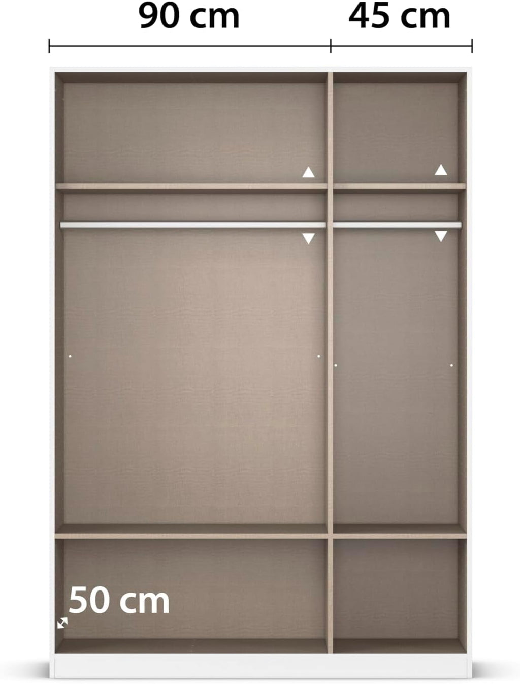 Rauch Möbel Lagoa, armario, ropero para dormitorio, habitación infantil, habitación juvenil de 3 puertas con espejo, 4 cajones, con accesorios Basic, color blanco, ancho 136 cm