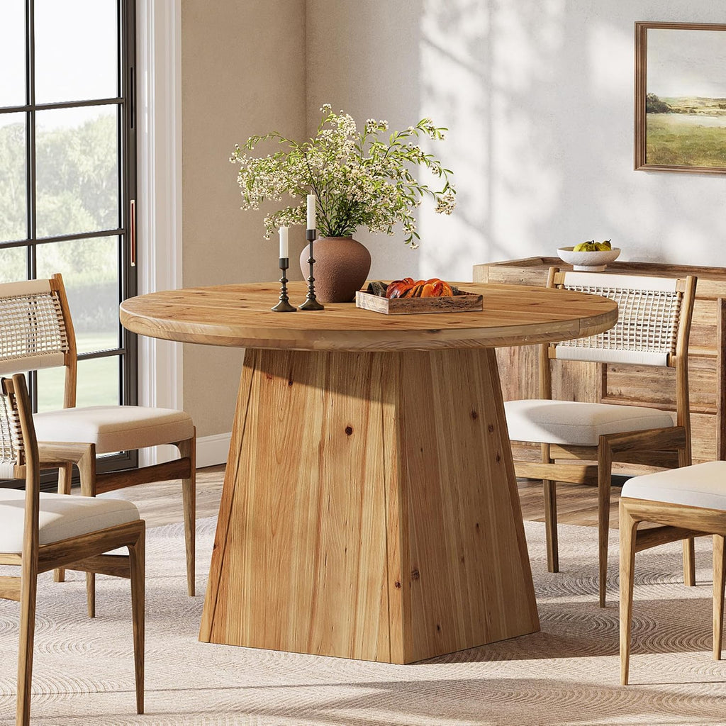 Mesa de comedor de madera maciza para 4 personas, pequeña mesa de cocina redonda con tablero reforzado y base estable para comedor, sala de estar, cocina, 100 x 75 cm, estilo rústico (solo mesa)