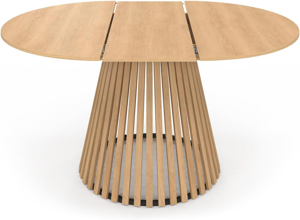 IDMarket - Mesa de comedor redonda extensible Carmen para 4-8 personas, base de listones de madera y tablero de madera 110-150 cm