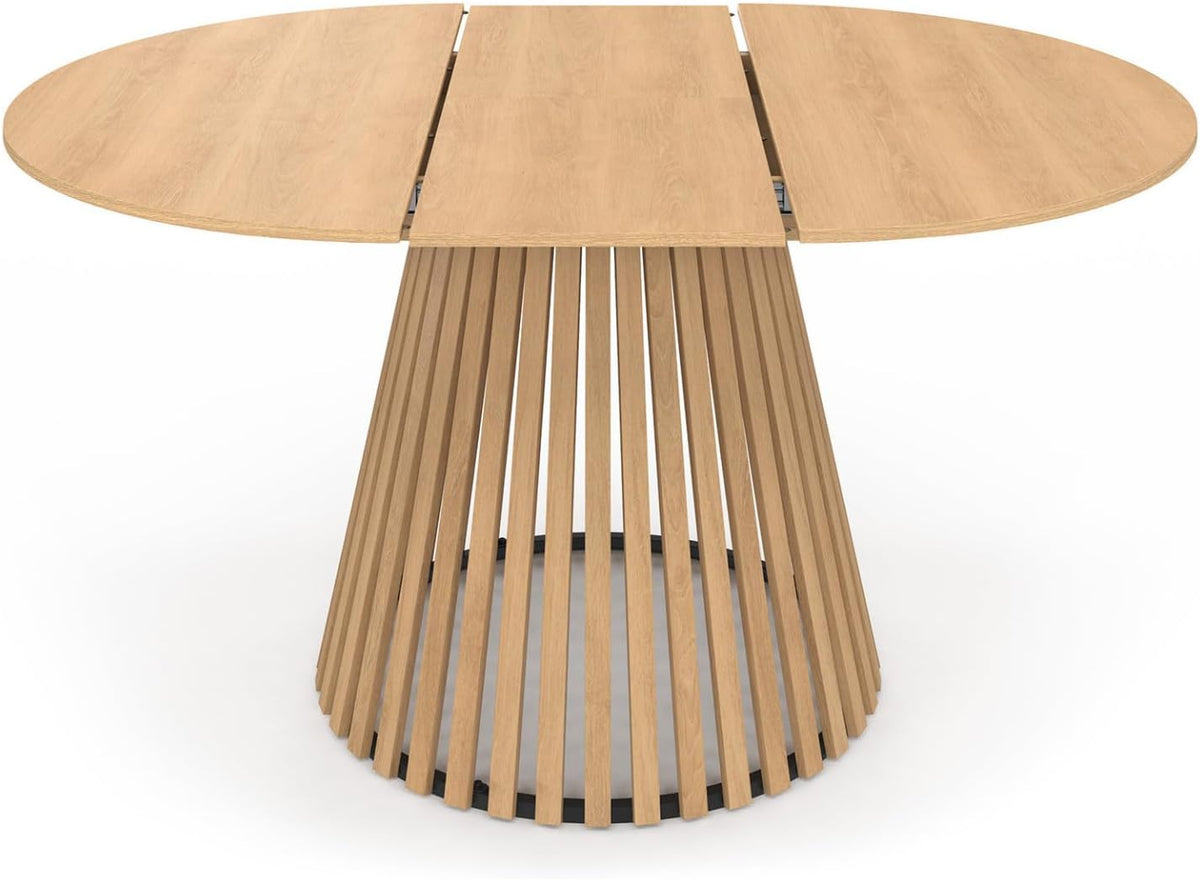 IDMarket - Mesa de comedor redonda extensible Carmen para 4-8 personas, base de listones de madera y tablero de madera 110-150 cm