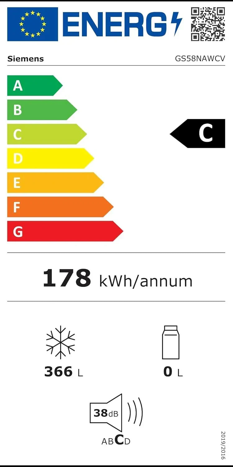 Congelador Siemens GS54NAWCV iQ500, 176 x 70 cm, 327 L, noFrost nunca más volver a descongelar, bigBox espacio para alimentos congelados grandes, varioZone estantes y cajones de cristal flexibles, Blanco