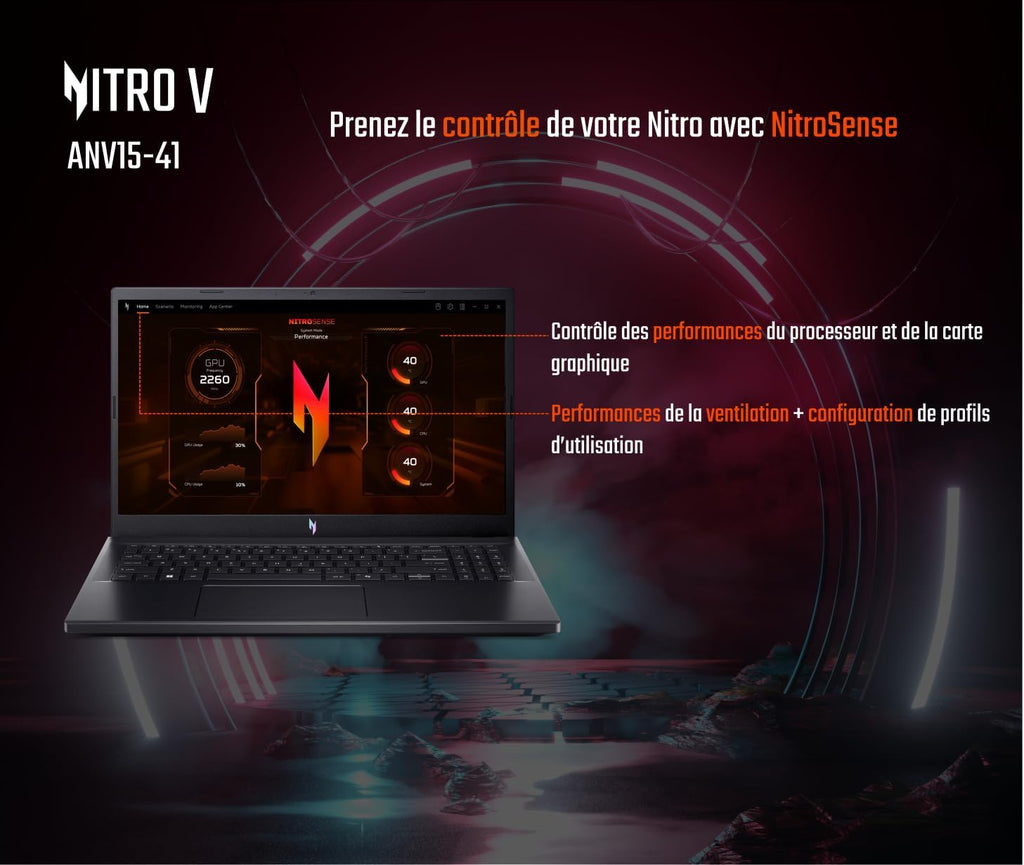 acer Nitro V 15 ANV15-41-R4FN, Ordenador Portátil Gaming 15.6'' Full HD IPS LCD 165Hz, (AMD Ryzen 5 7535HS, NVIDIA GeForce RTX 4050, RAM 16 GB, SSD 512 GB, Windows 11 Home) Teclado AZERTY, Negro