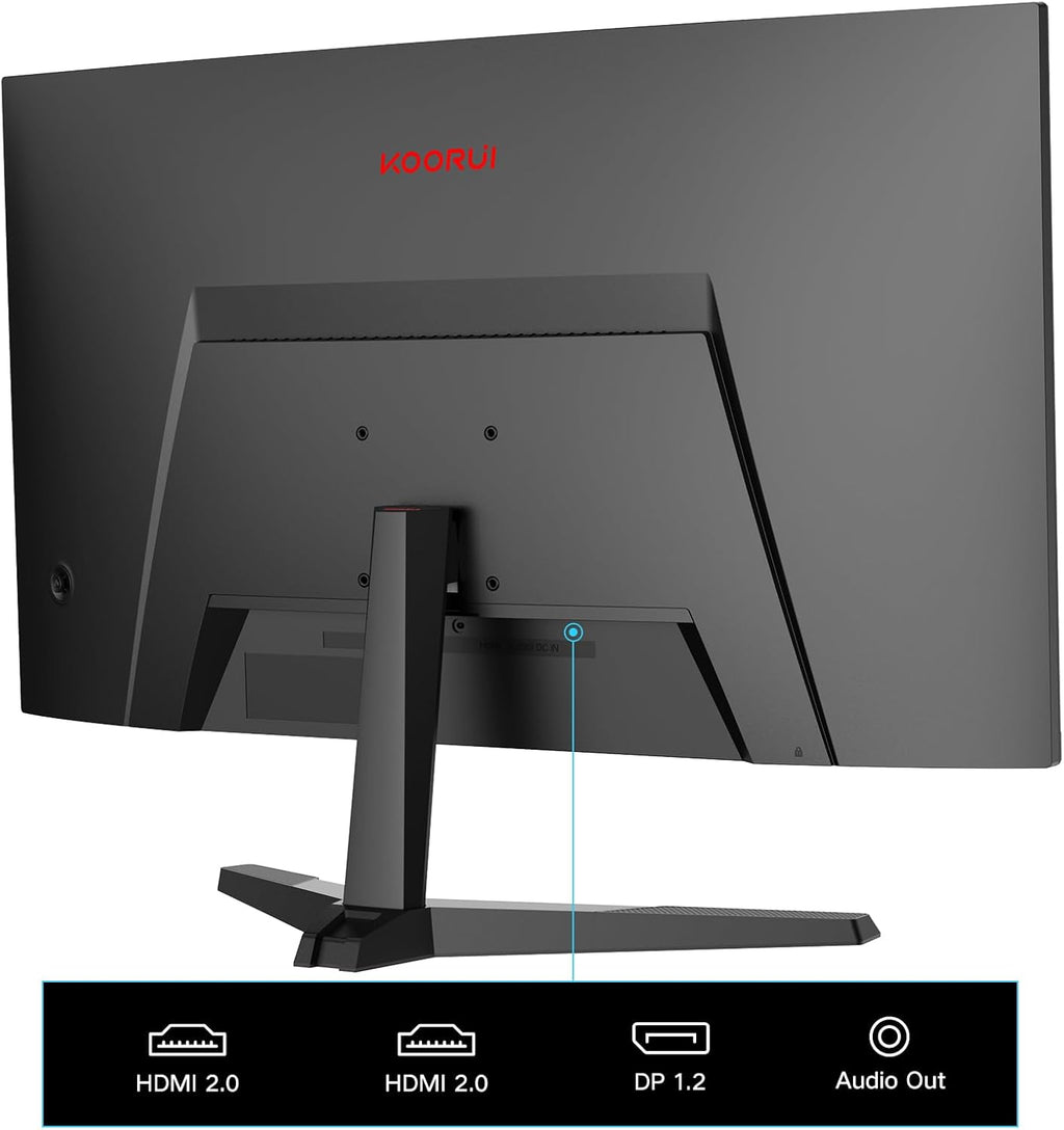 KOORUI Monitor Gaming de 27'' 180Hz Curvo 1500R, Monitor PC con panel VA, Resolución FHD (1080P), DCI-P3 90%, Inclinación ajustable, Compatible con HDMI2.0/DP1.2