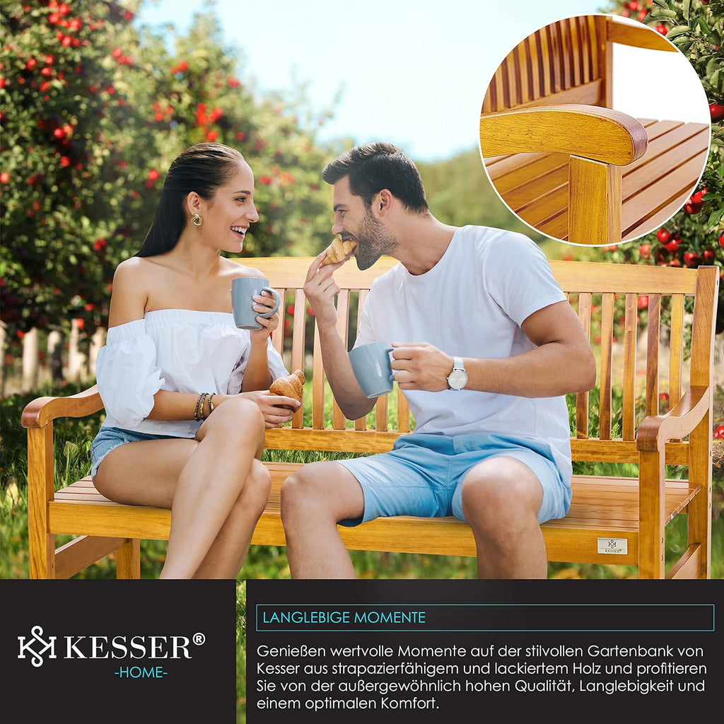 KESSER® Banco de jardín de madera, resistente a la intemperie | Para 3 a 4 personas | Banco de parque de madera maciza | Banco con capacidad de carga de 320 kg, 150 cm | Banco para balcón, terraza y jardín, incluye funda, marrón claro