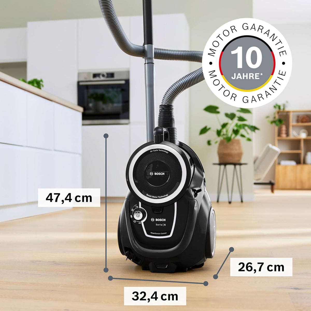 Aspiradora sin bolsa Bosch Serie 6 BGC41X36, aspiradora de trineo, ideal para alérgicos, filtro higiénico, boquilla para parqué, alfombras y baldosas, gran potencia de succión, silenciosa, 700 W, azul