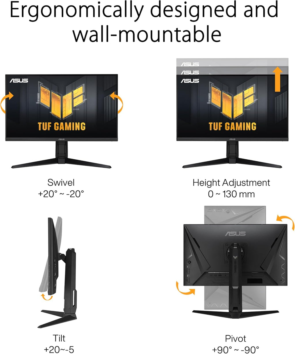 Monitor de juegos ASUS TUF Gaming VG27AQML1A - 27 pulgadas, QHD (2560x1440), overclocking hasta 260 Hz (240 Hz nativos), ELMB Sync, FreeSync Premium™, 1 ms (GTG), overdrive variable, 100% sRGB, DisplayHDR™ 400